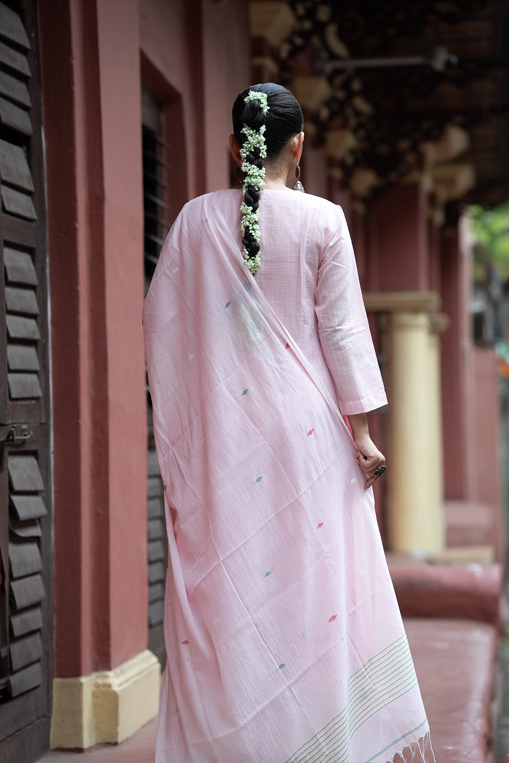 Pink Whisper Jamdani Handwoven Pure Cotton Kurta Set