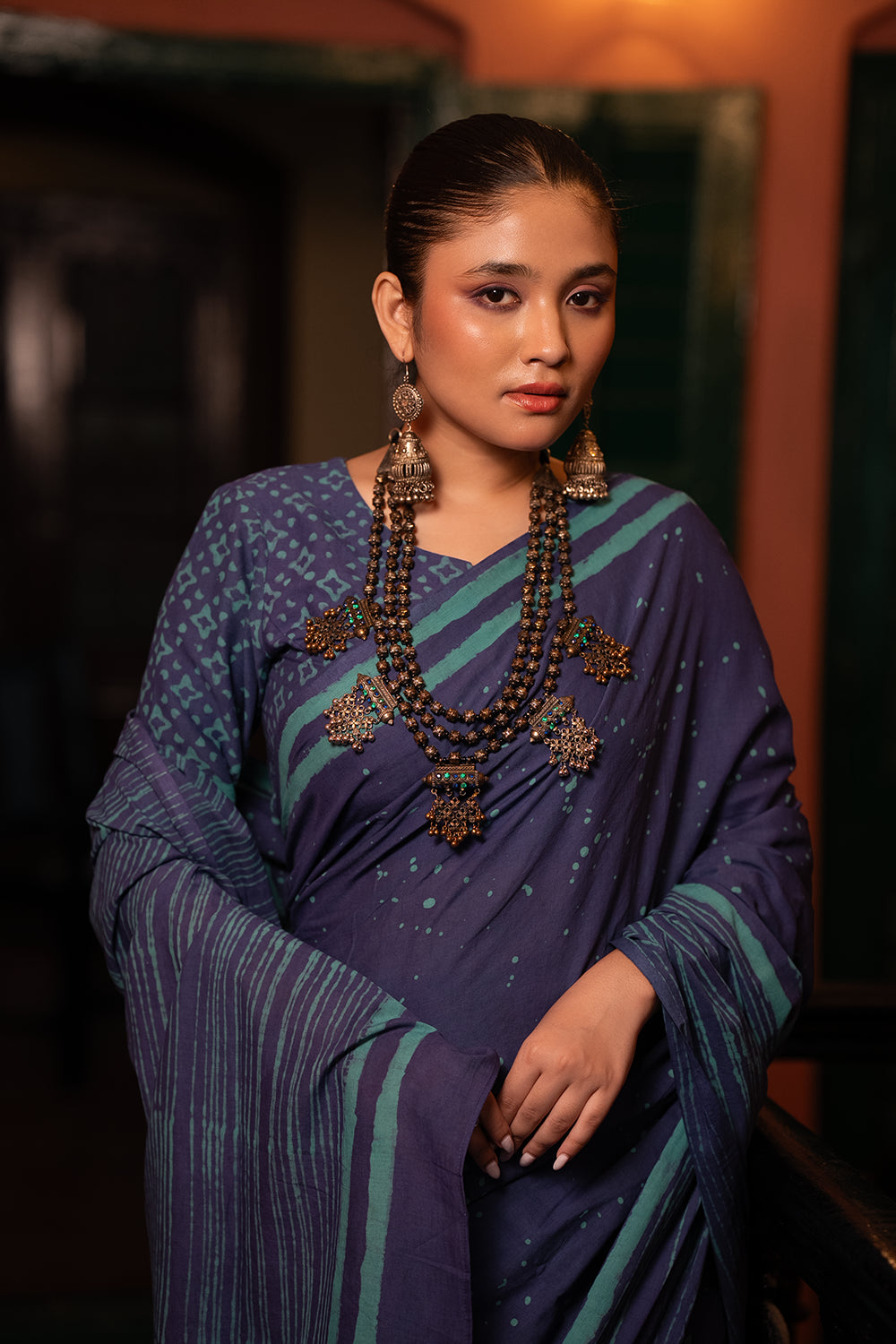 Indigo Rain Hand Block Print Saree