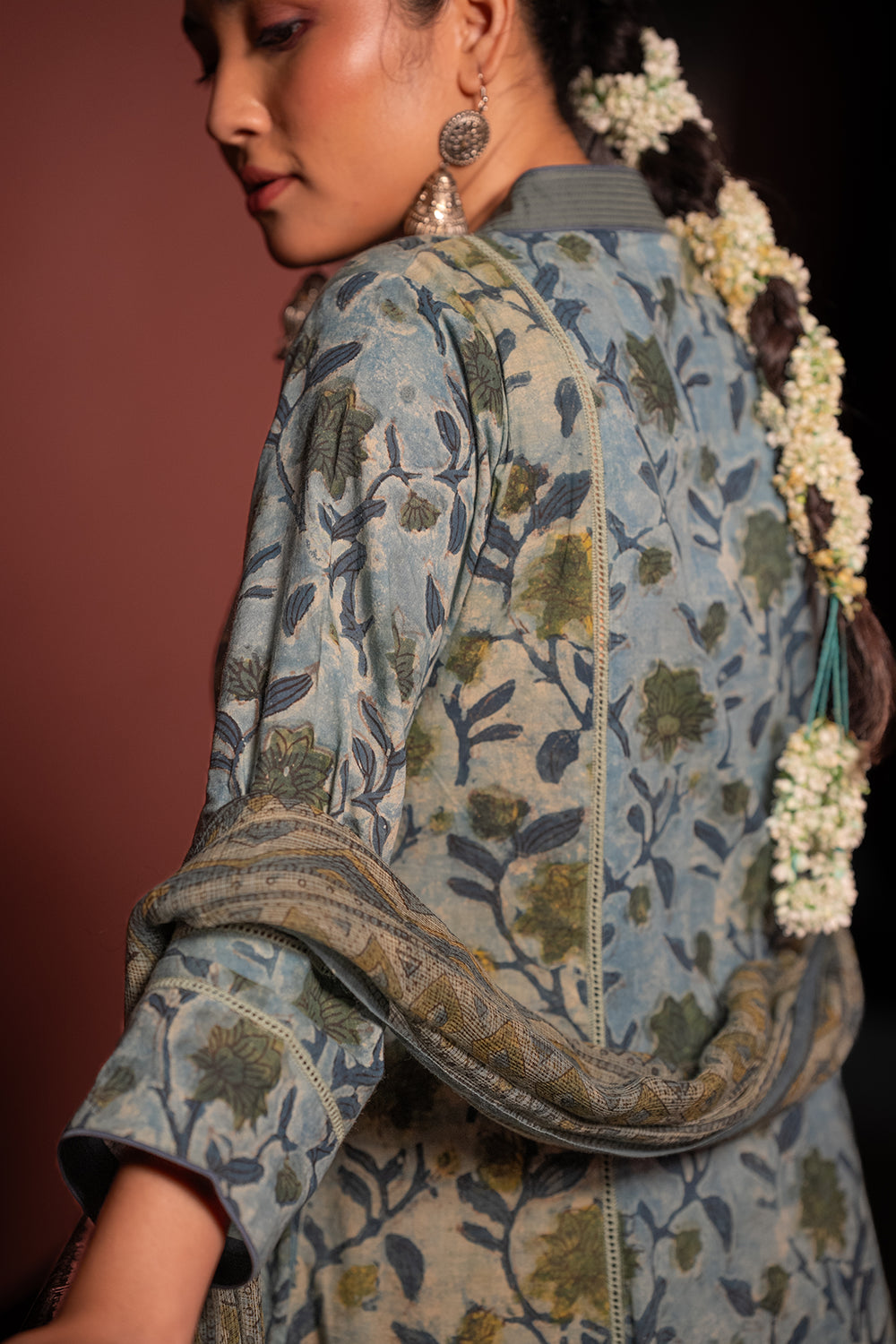 Blue Floral Hand Block Print Pure Cotton Kurta Set With Dupatta