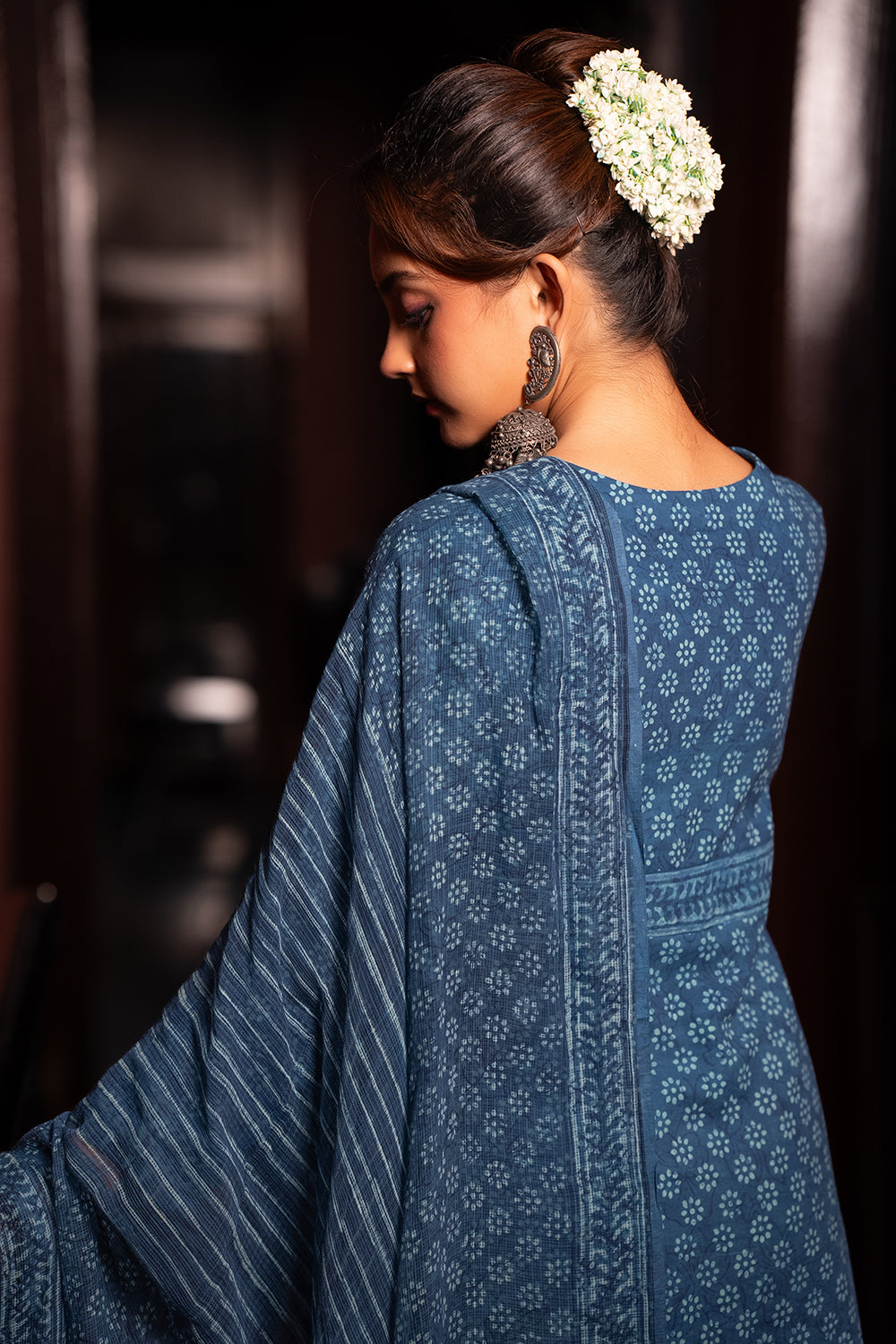 Blue Polka Hand Block Print Pure Cotton Kurta Set With Dupatta