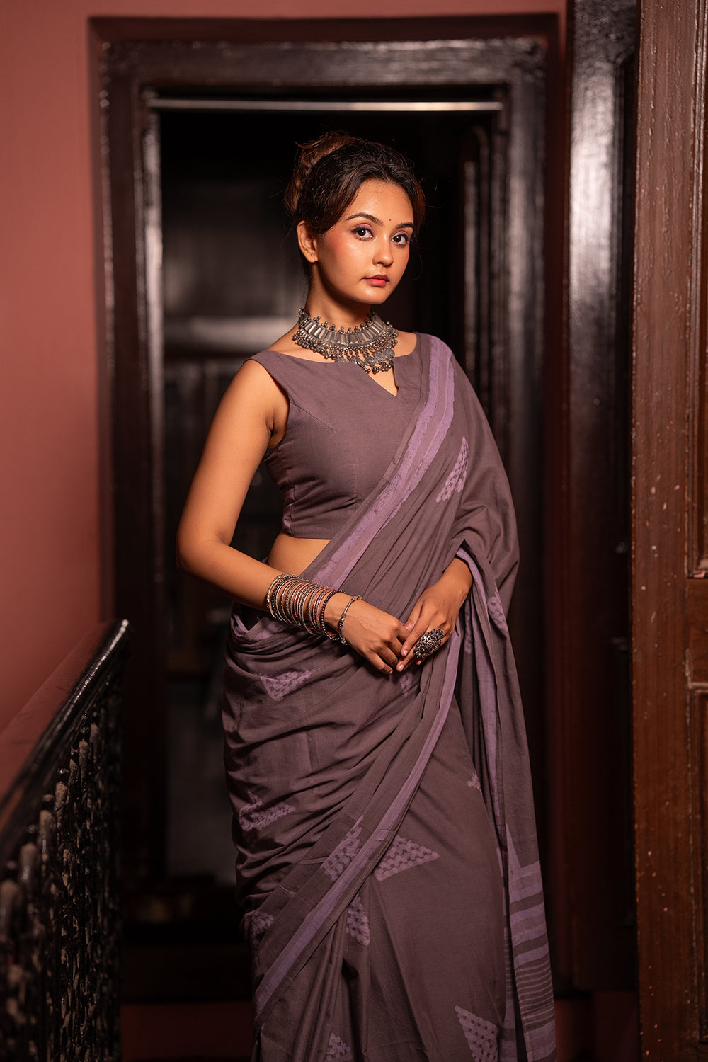 Grey Horizon Hand Block Print Saree