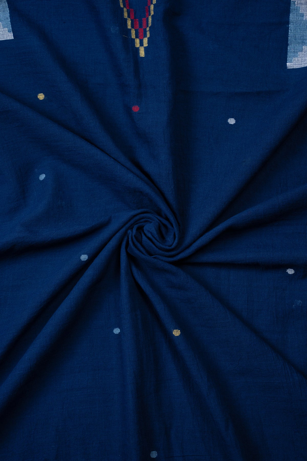 Navy Blue Jamdani Handwoven Pure Cotton Dupatta with Multicolour Motifs