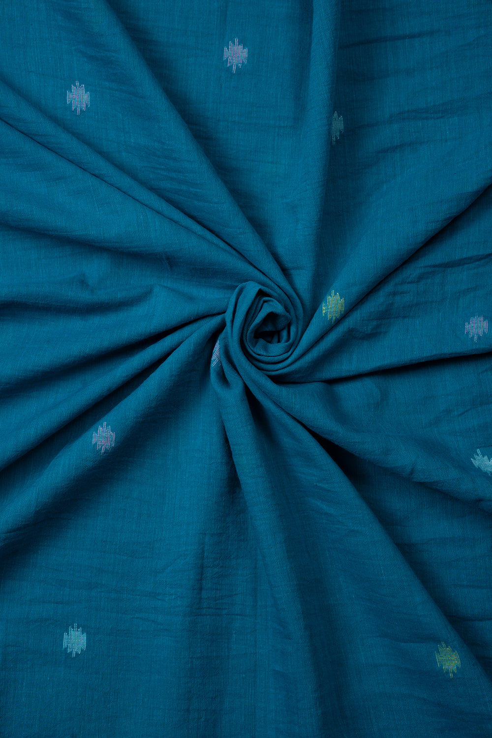 Teal Blue Yantra Handwoven Pure Cotton Jamdani Dupatta-Sutra Art of Clothing