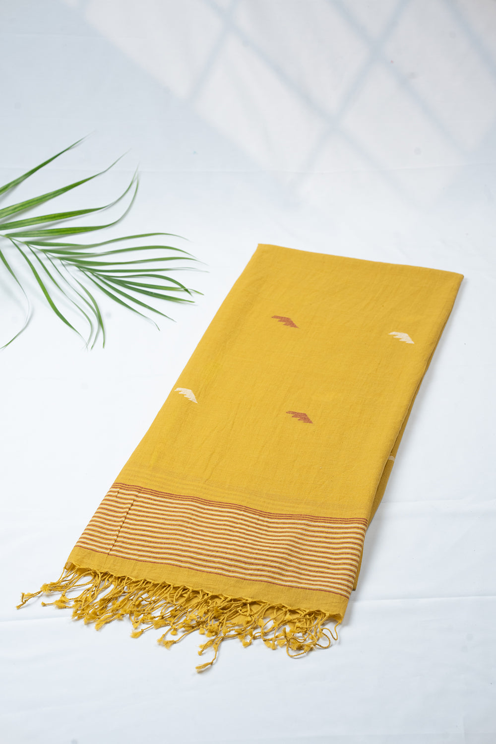 Mustard Yellow Handwoven Pure Cotton Jamdani Dupatta-Sutra Art of Clothing