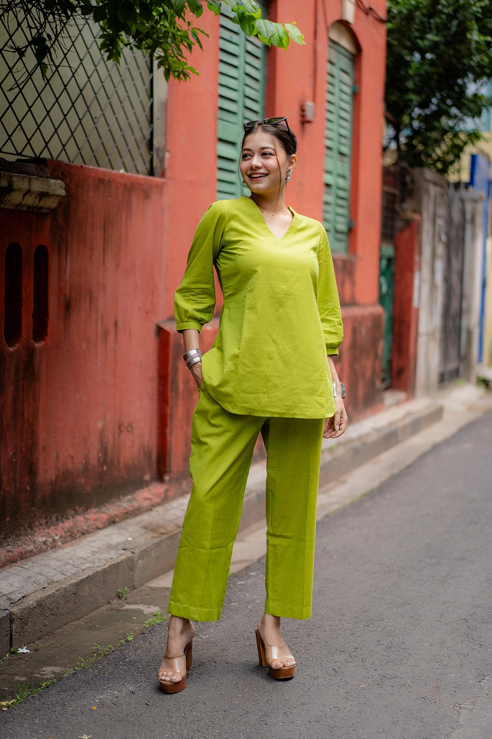 Green Malai Cotton Co-ord Set