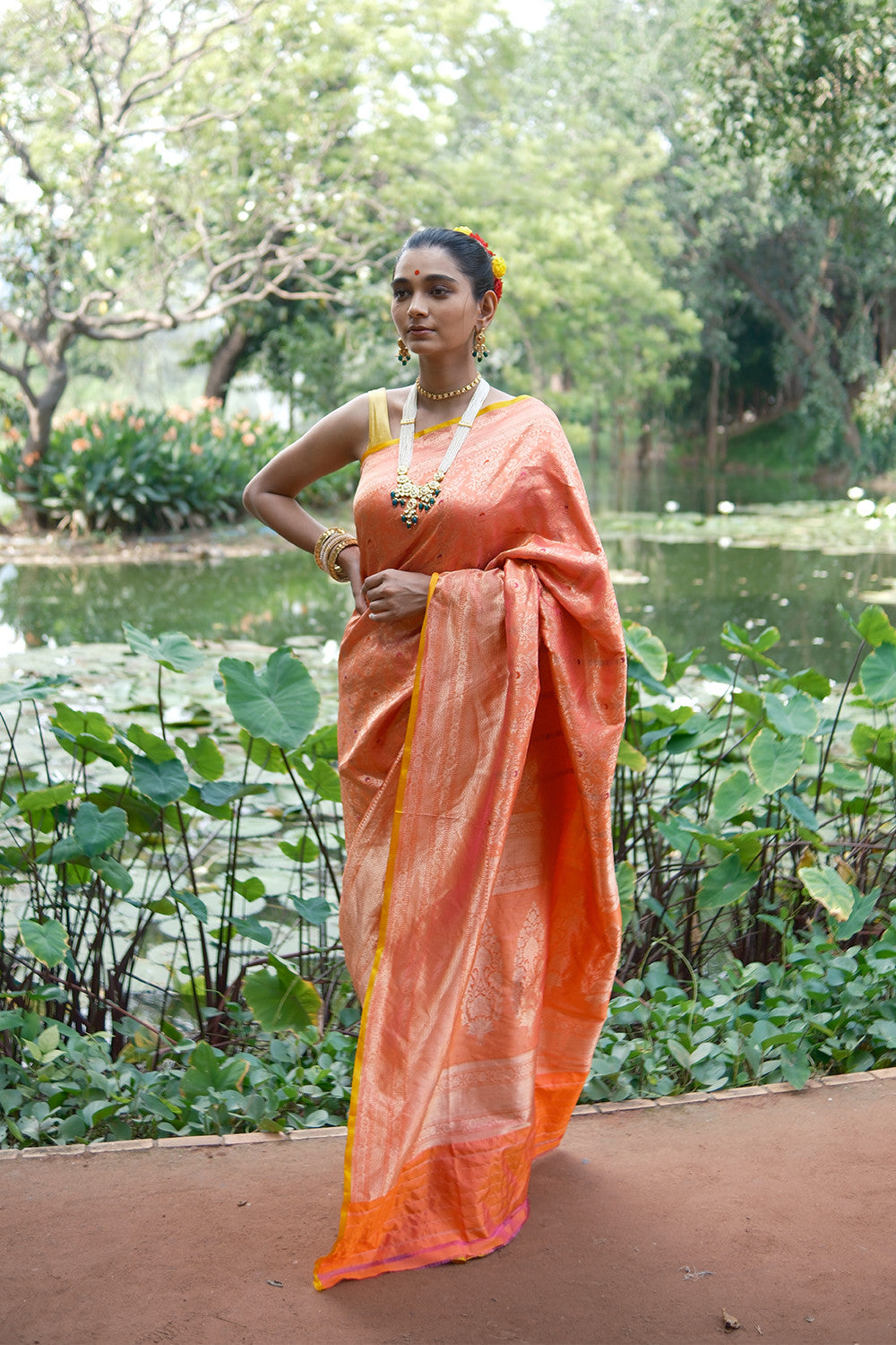 Handloom Yellow Banarasi Brocade Pure Silk Saree