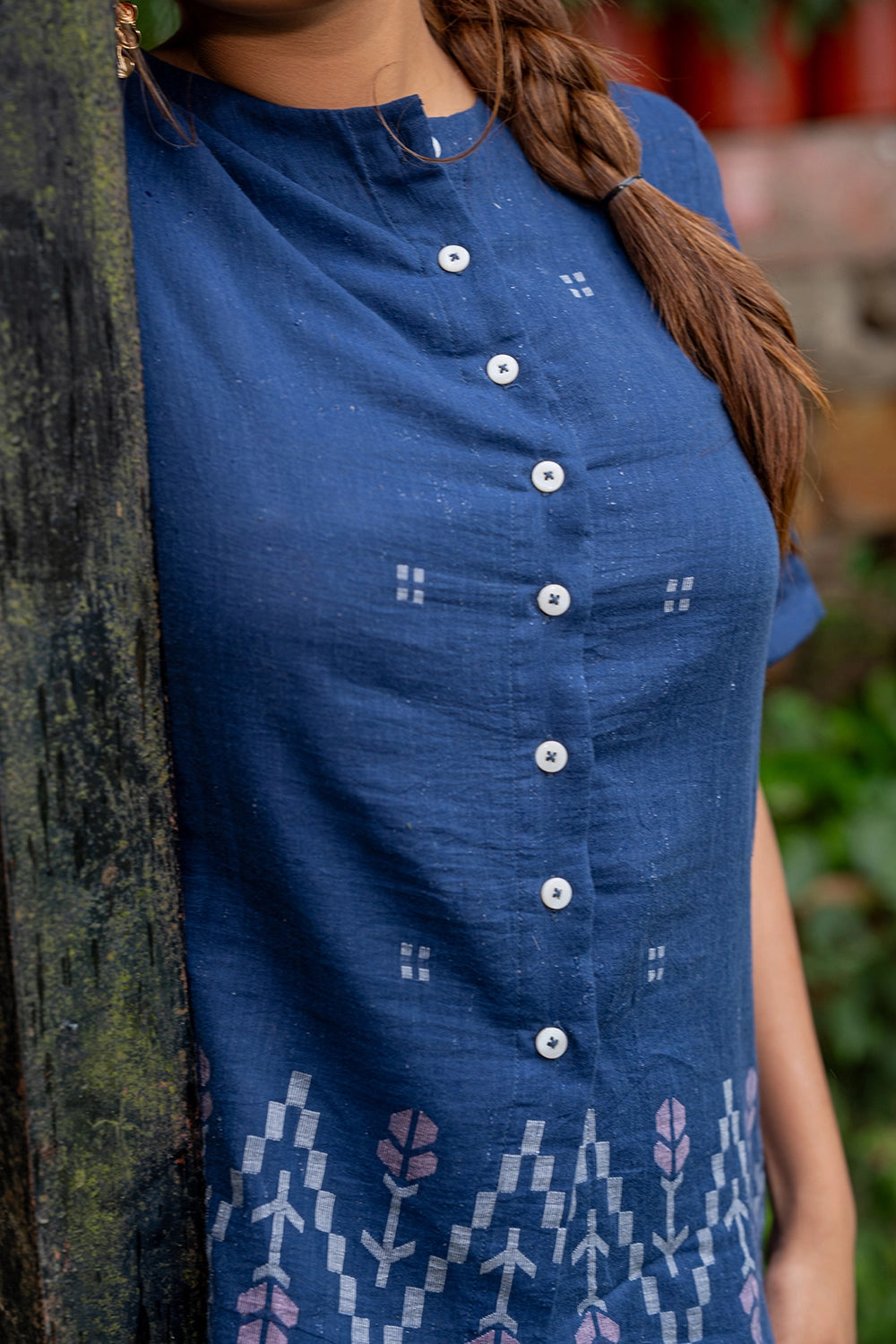 Ocean Blue Cotton Jamdani Top