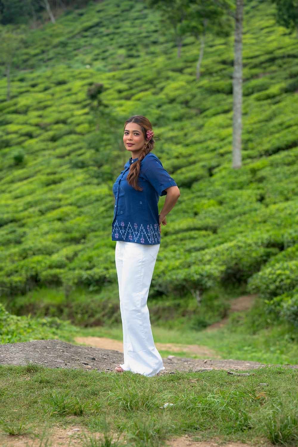 Ocean Blue Cotton Jamdani Top