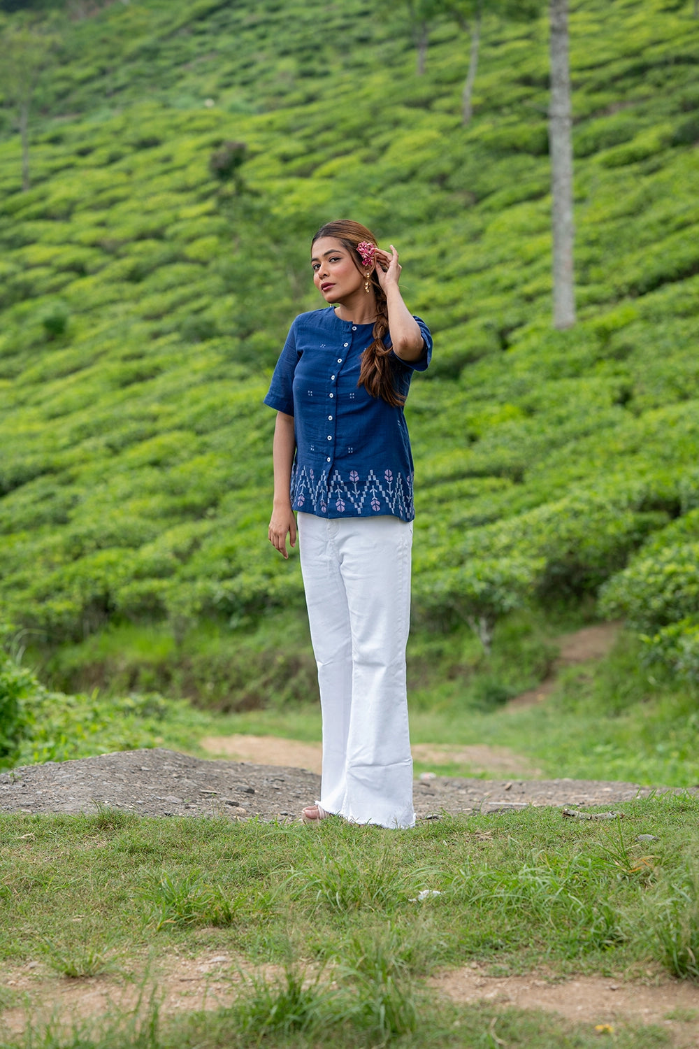 Ocean Blue Cotton Jamdani Top