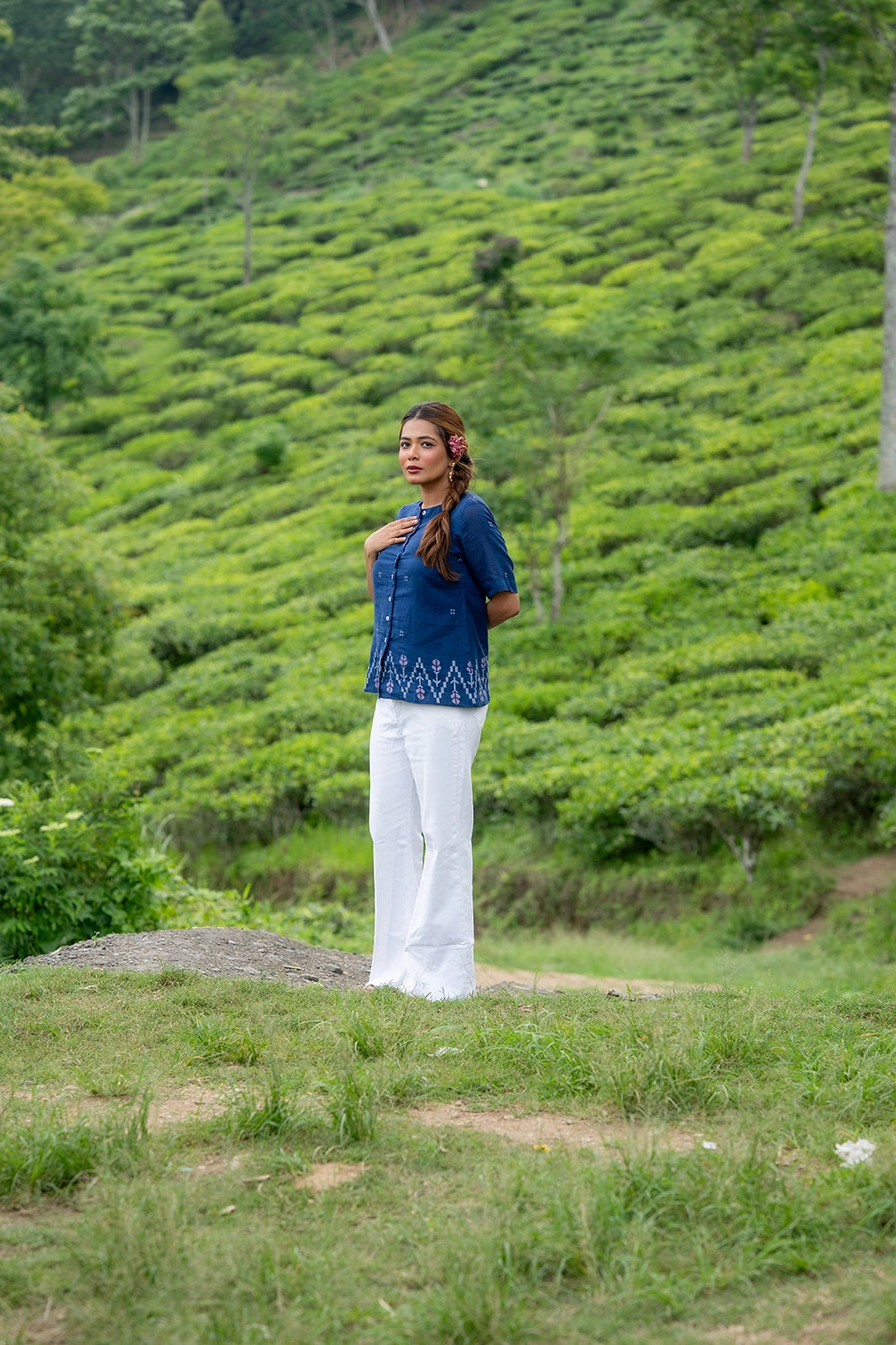 Ocean Blue Cotton Jamdani Top