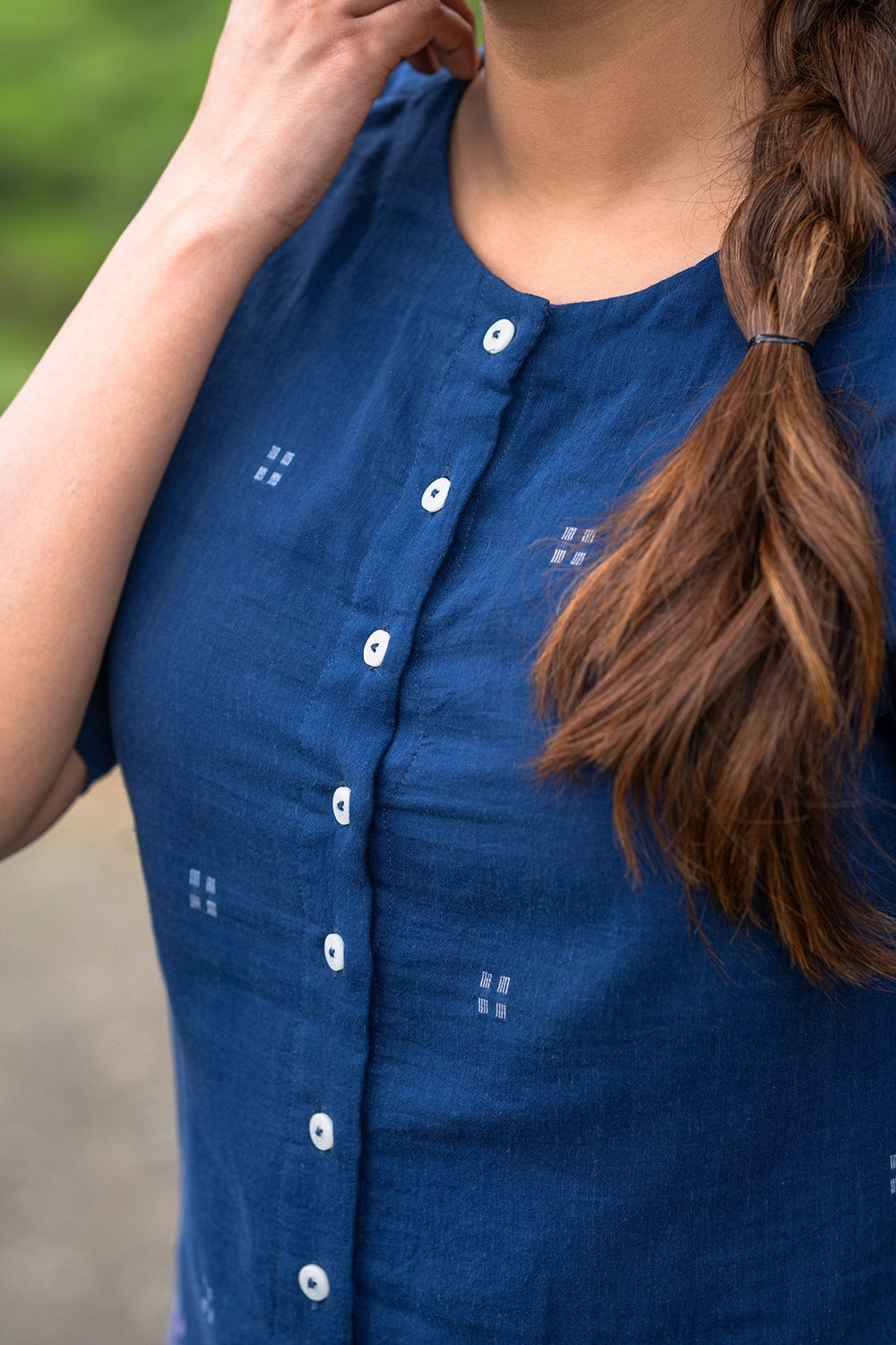 Ocean Blue Cotton Jamdani Top