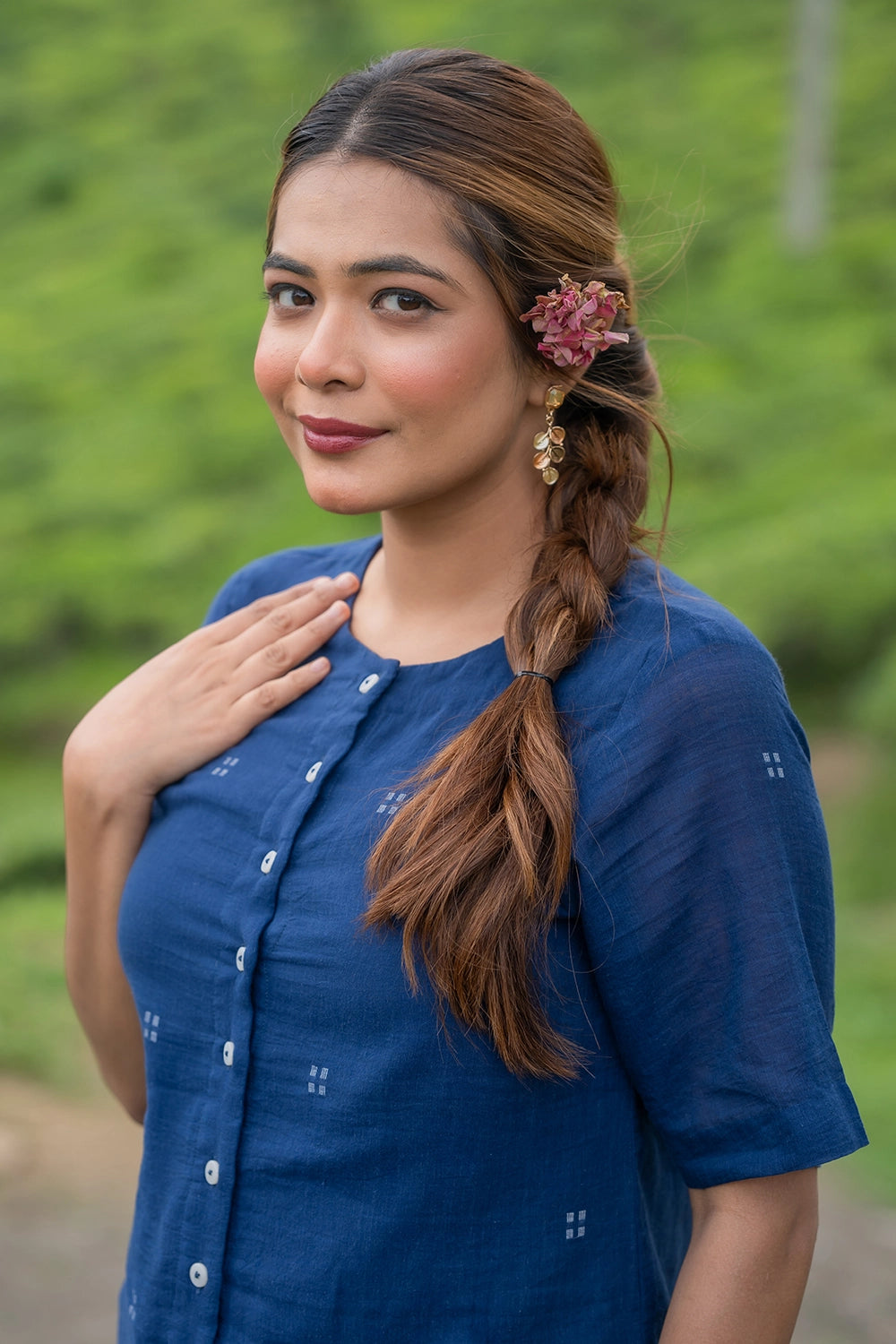 Ocean Blue Cotton Jamdani Top