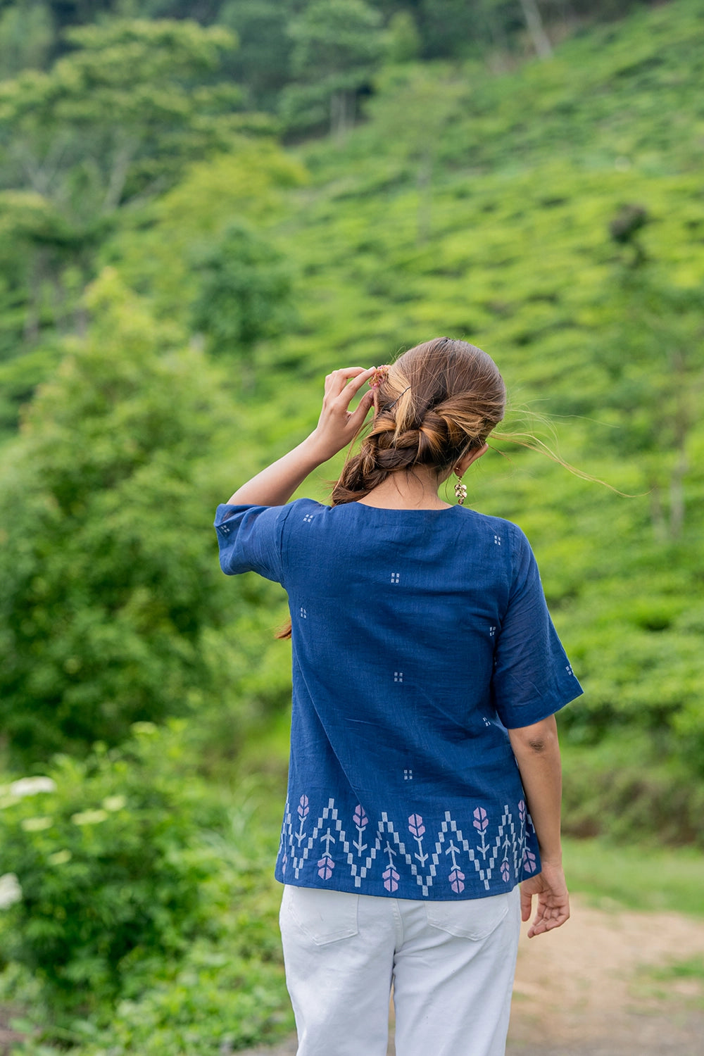 Ocean Blue Cotton Jamdani Top