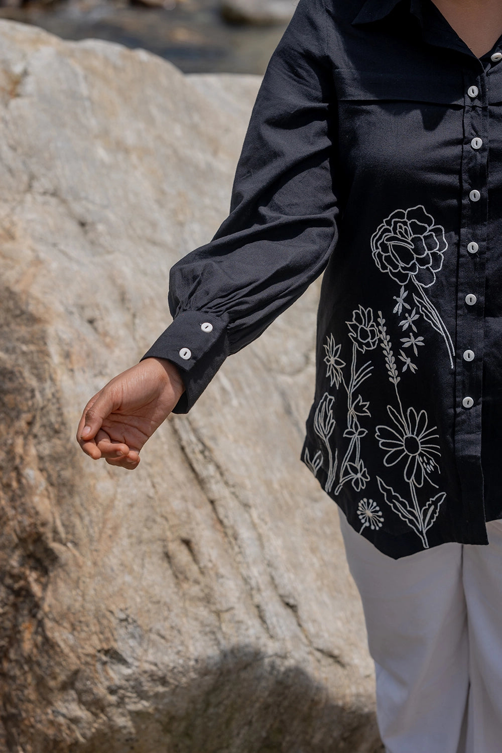 Black & White Cotton Embriodered Shirt