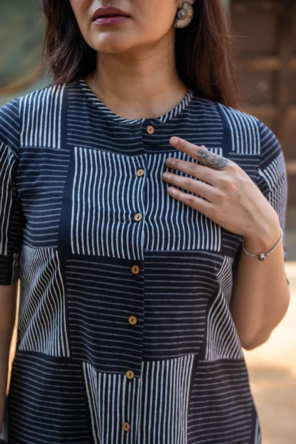 Black Check Stripes Pure Cotton Hand Block Print Co-ord Set
