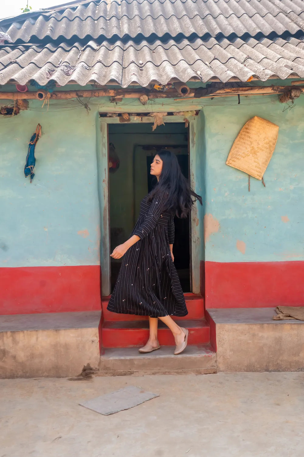 Shimmer Black Handwoven Cotton Jamdani Dress