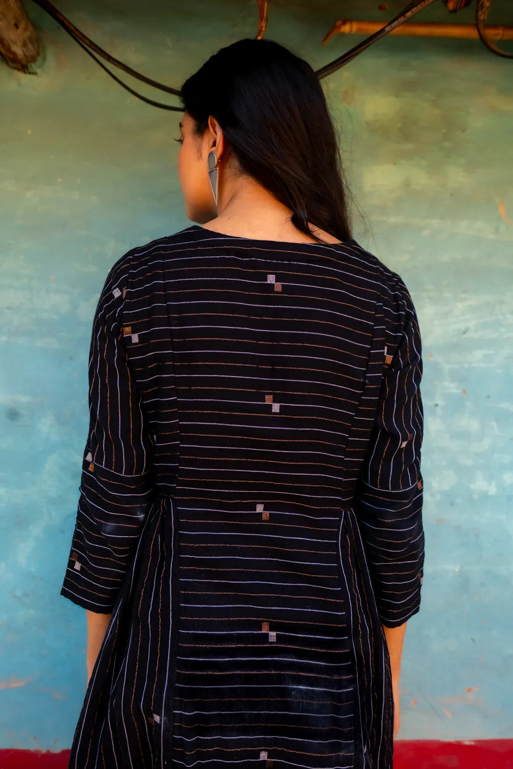 Shimmer Black Handwoven Cotton Jamdani Dress