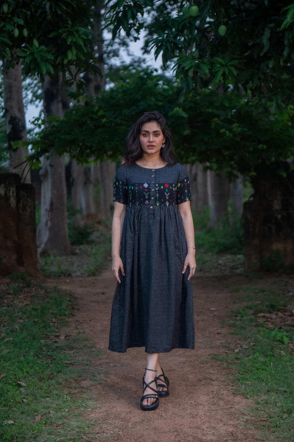 Checkmate Handwoven Pure Cotton Jamdani Dress