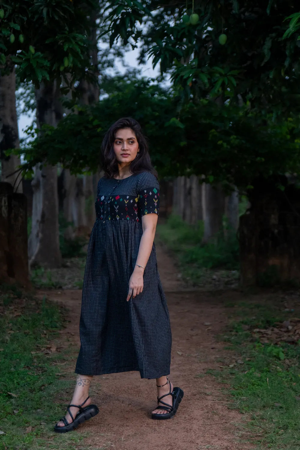 Checkmate Handwoven Pure Cotton Jamdani Dress