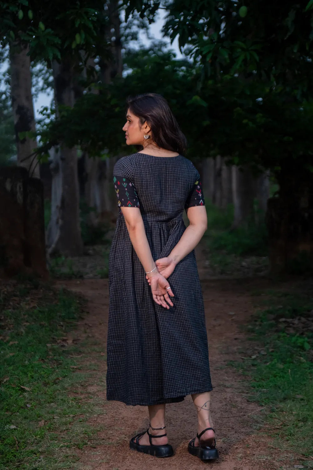 Checkmate Handwoven Pure Cotton Jamdani Dress