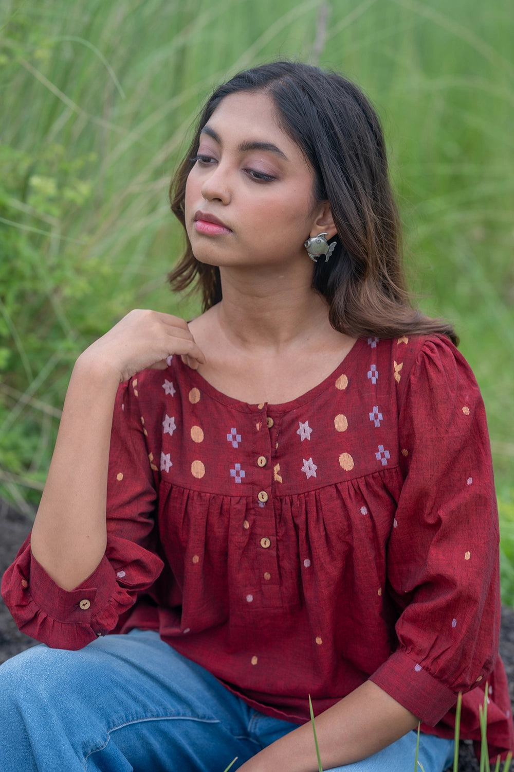 Amara Wine Jamdani Top
