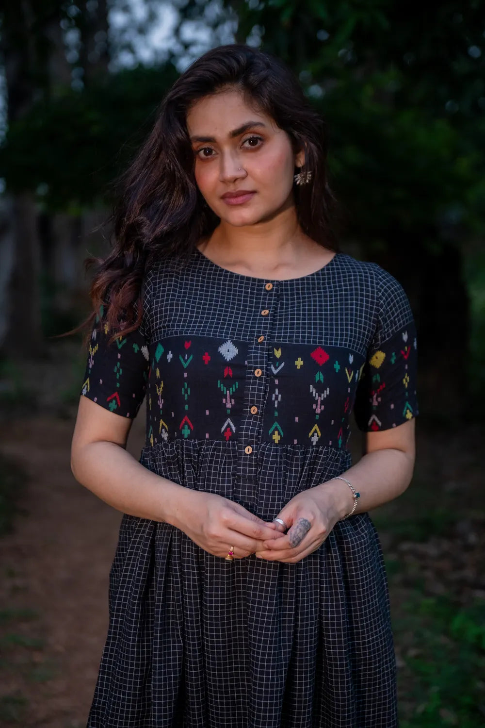 Checkmate Handwoven Pure Cotton Jamdani Dress