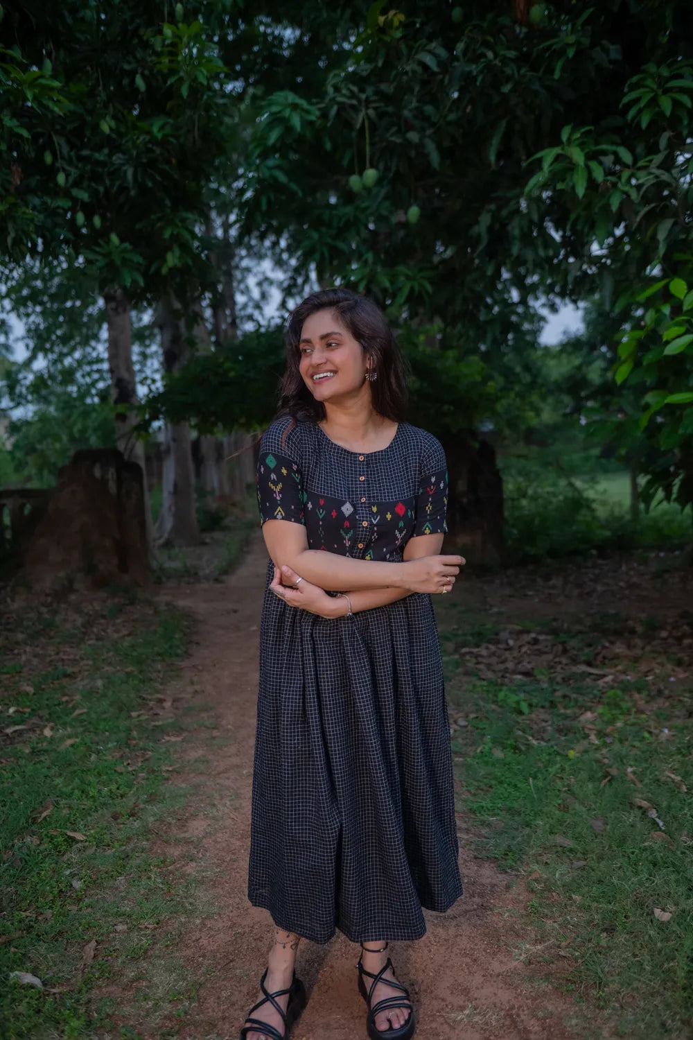 Checkmate Handwoven Pure Cotton Jamdani Dress