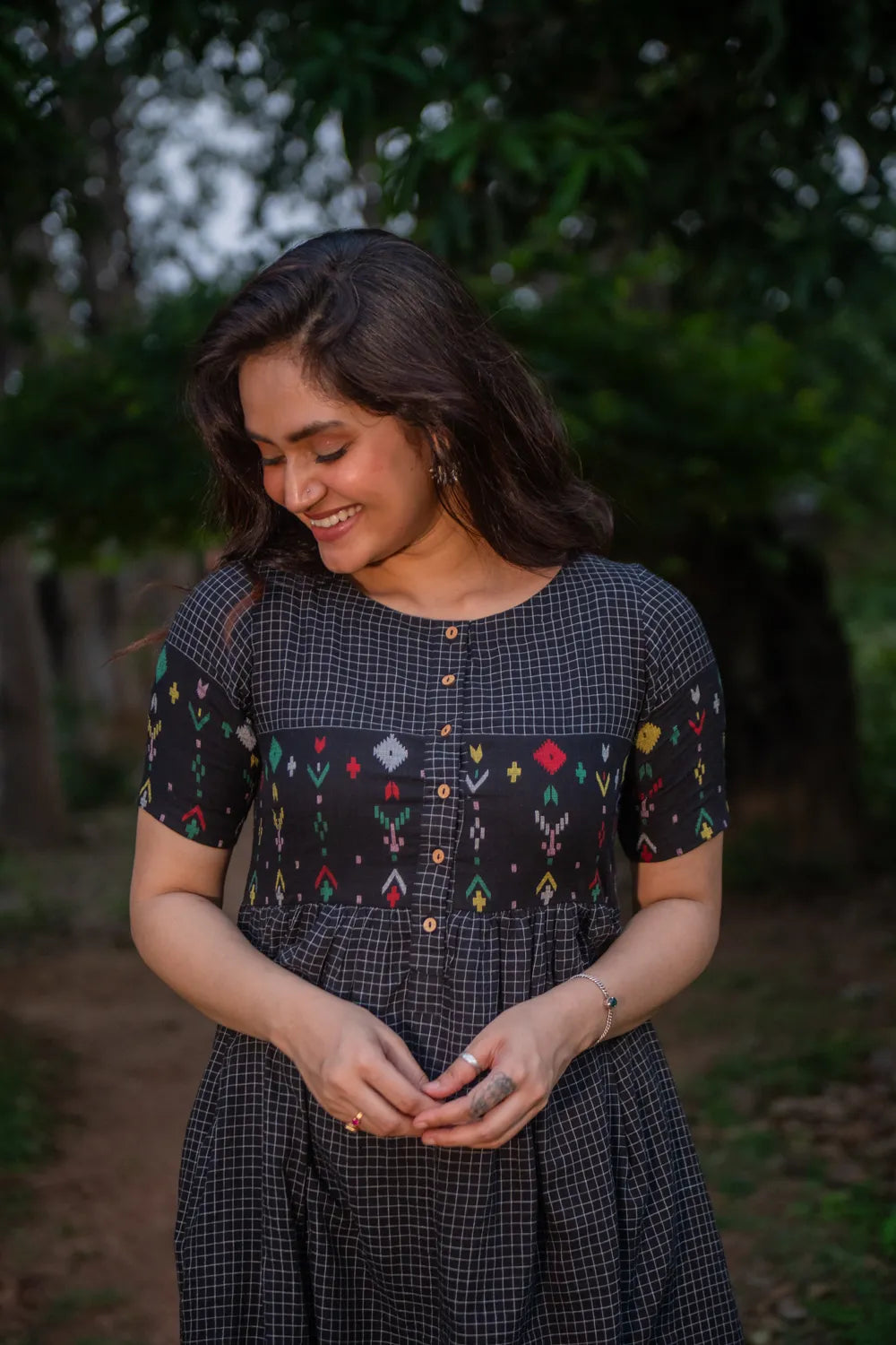 Checkmate Handwoven Pure Cotton Jamdani Dress
