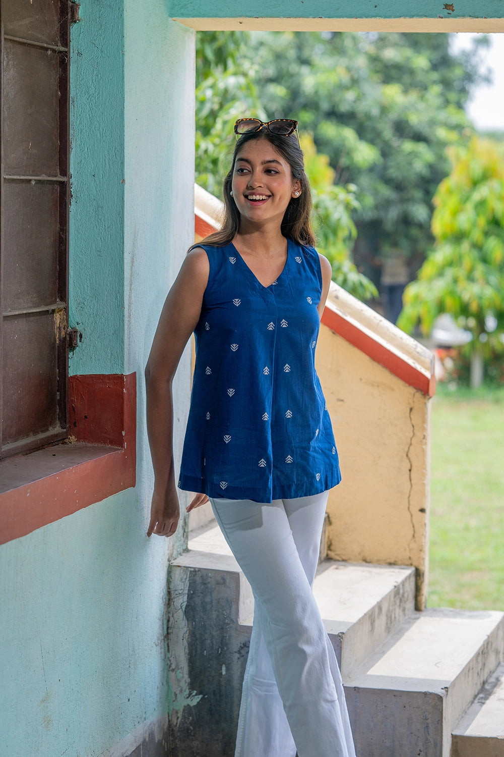 Royal Blue South Cotton Woven Top