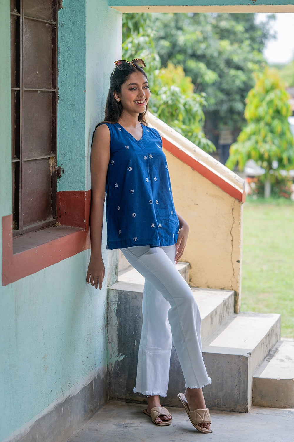 Royal Blue South Cotton Woven Top