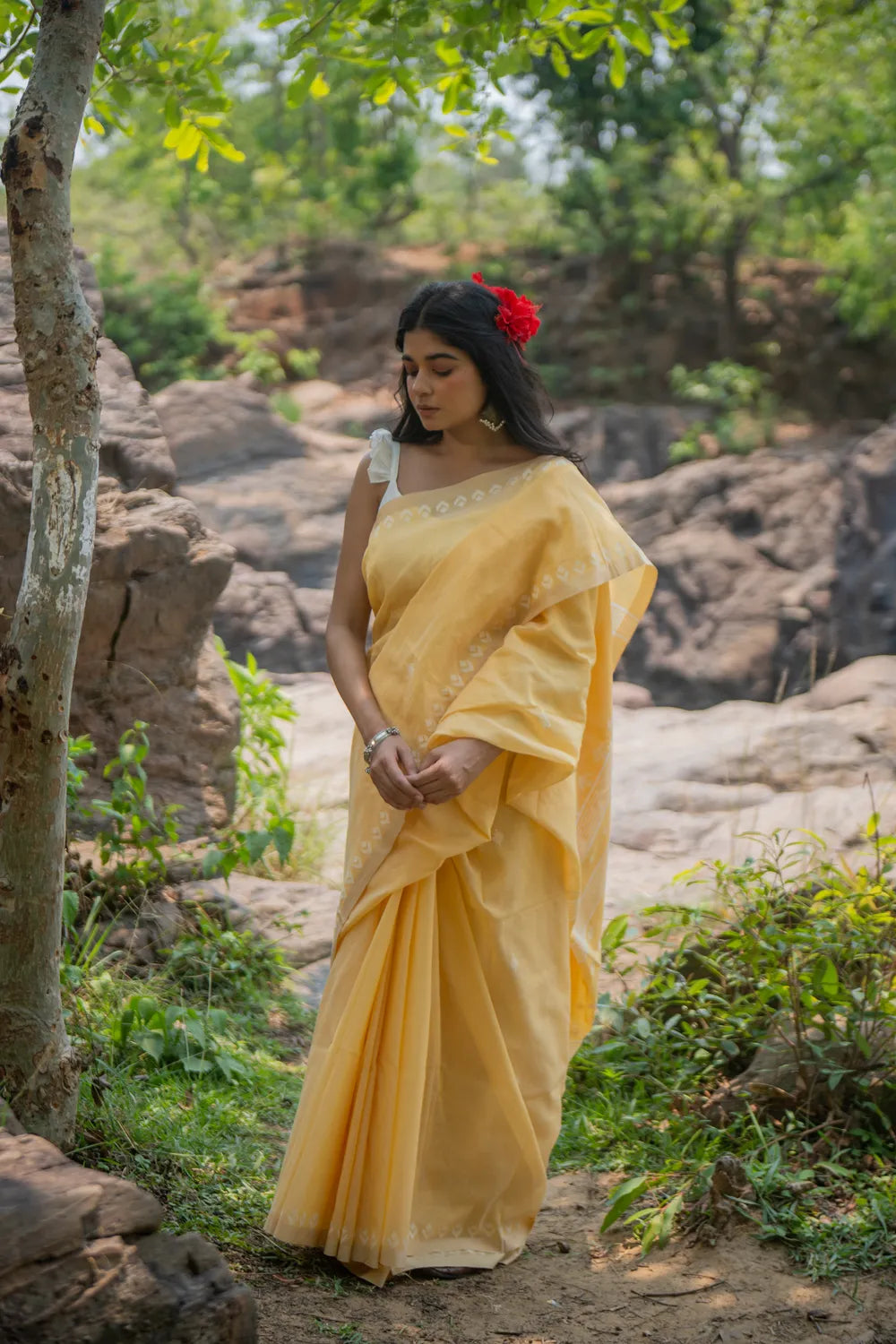Handloom Yellow Soft Cotton Jamdani Saree