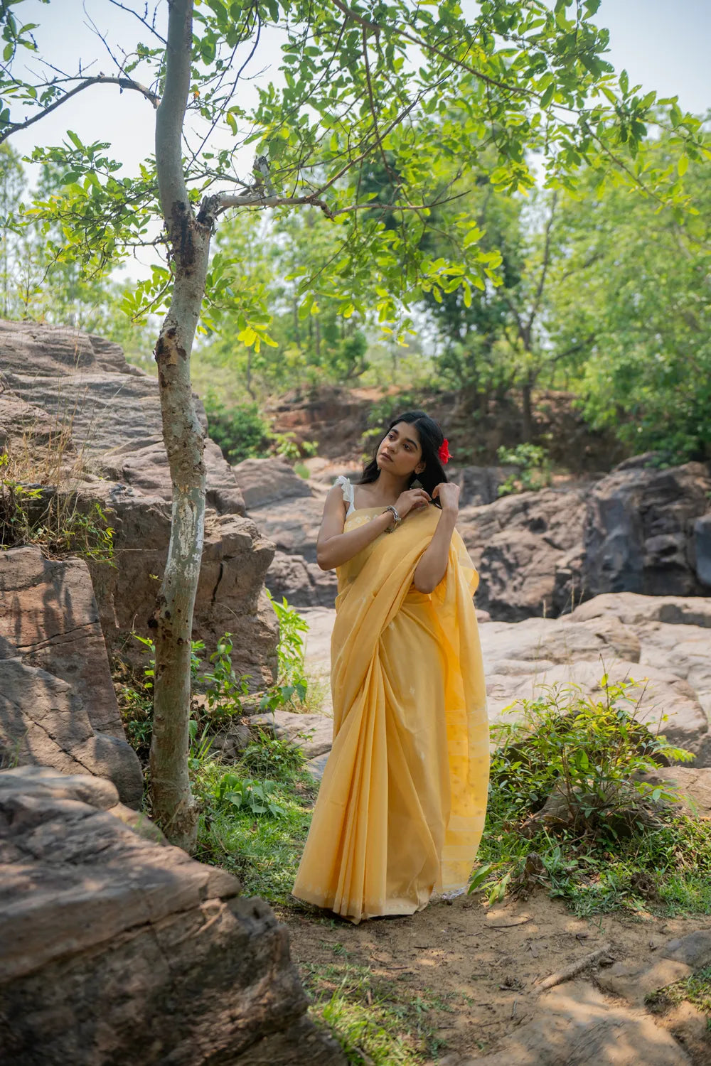 Handloom Yellow Soft Cotton Jamdani Saree