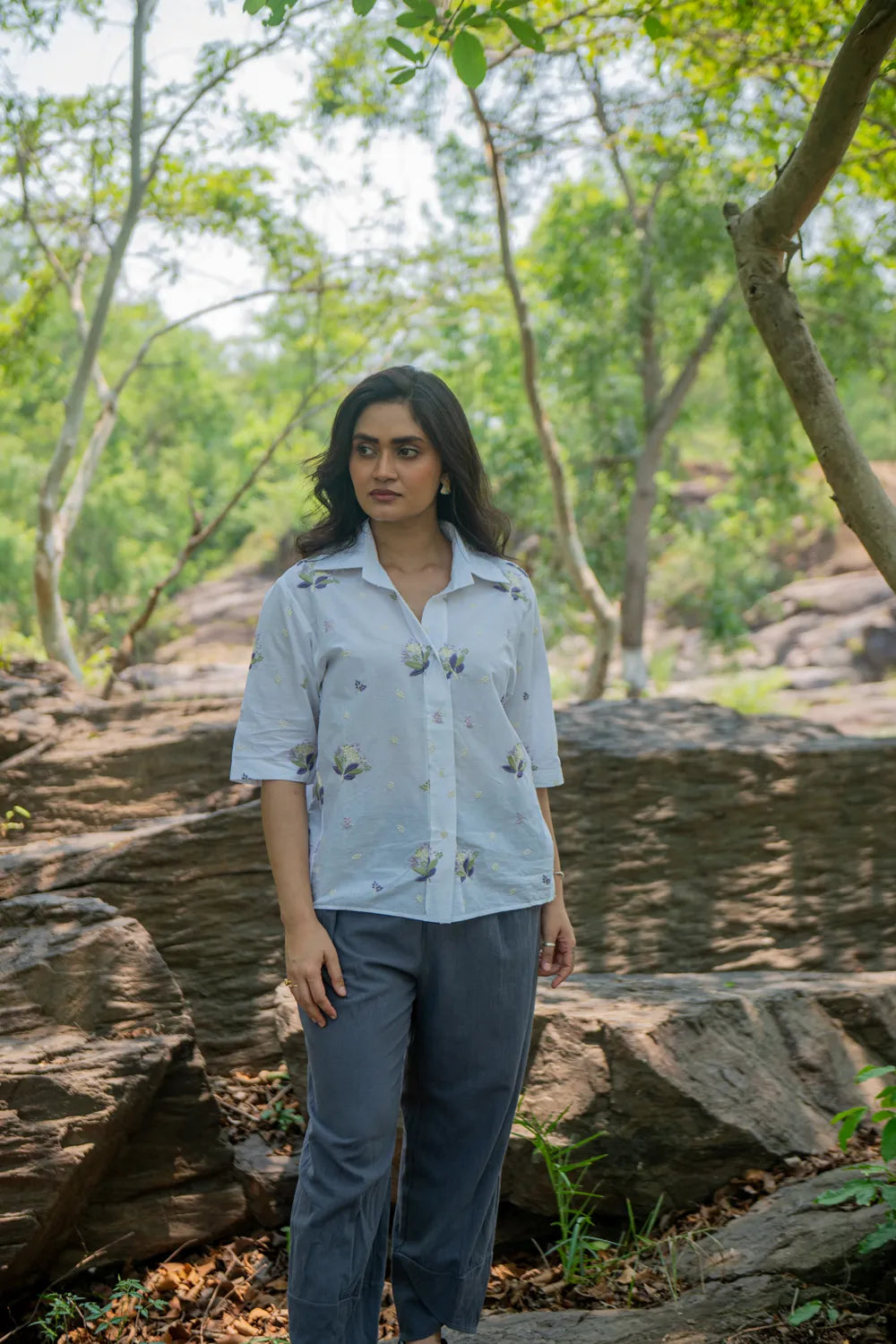 White Embriodered Cotton Shirt