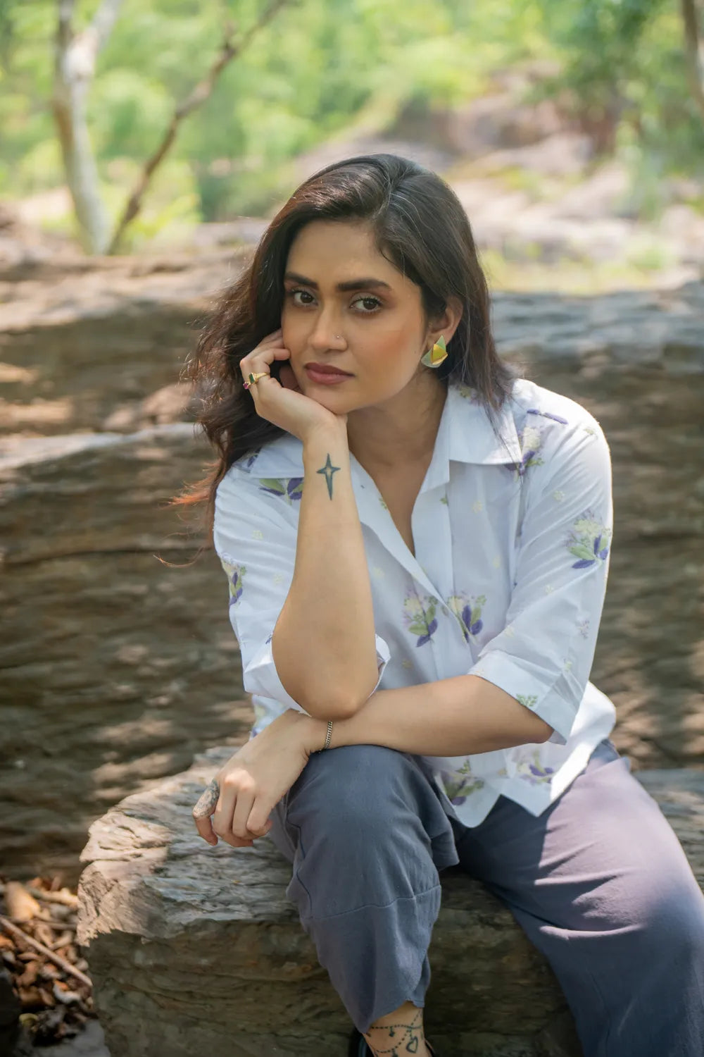 White Embriodered Cotton Shirt