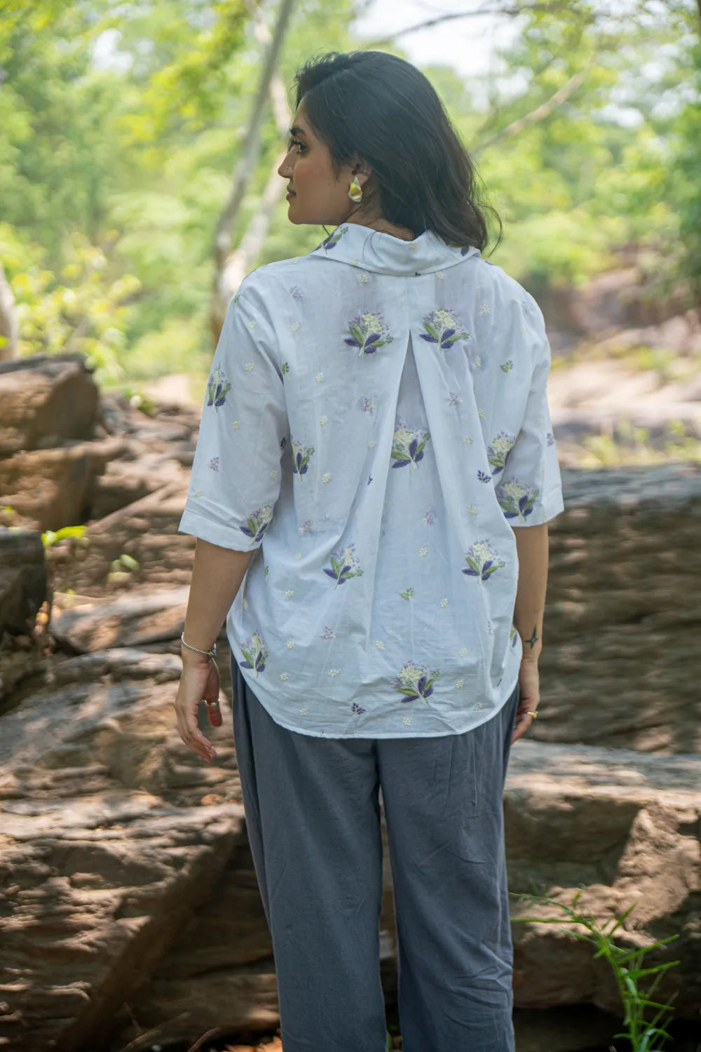 White Embriodered Cotton Shirt
