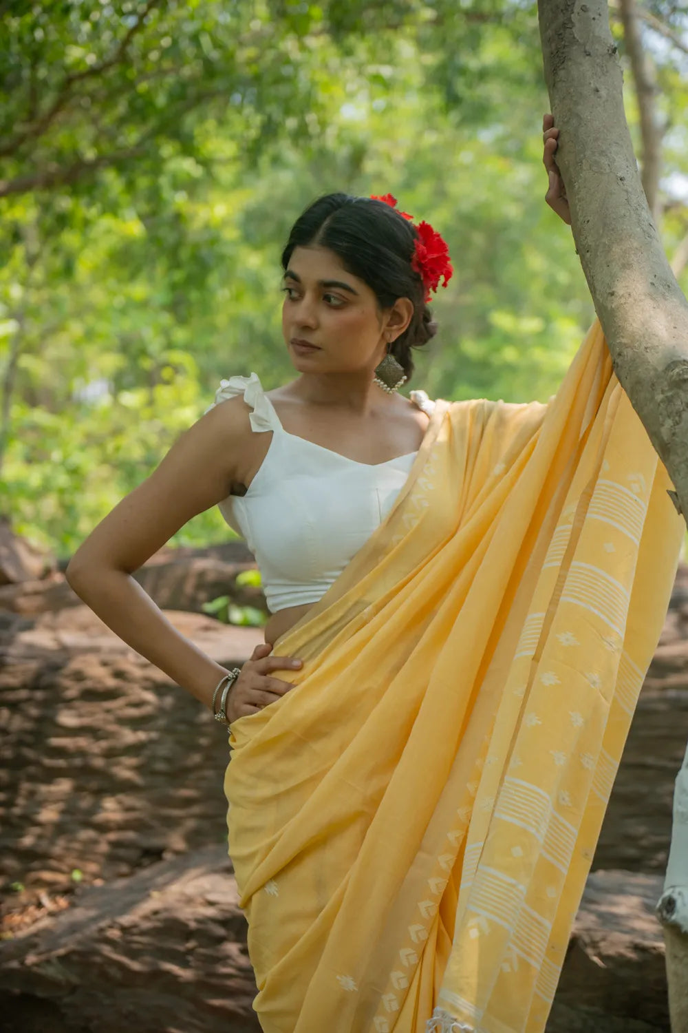 Handloom Yellow Soft Cotton Jamdani Saree