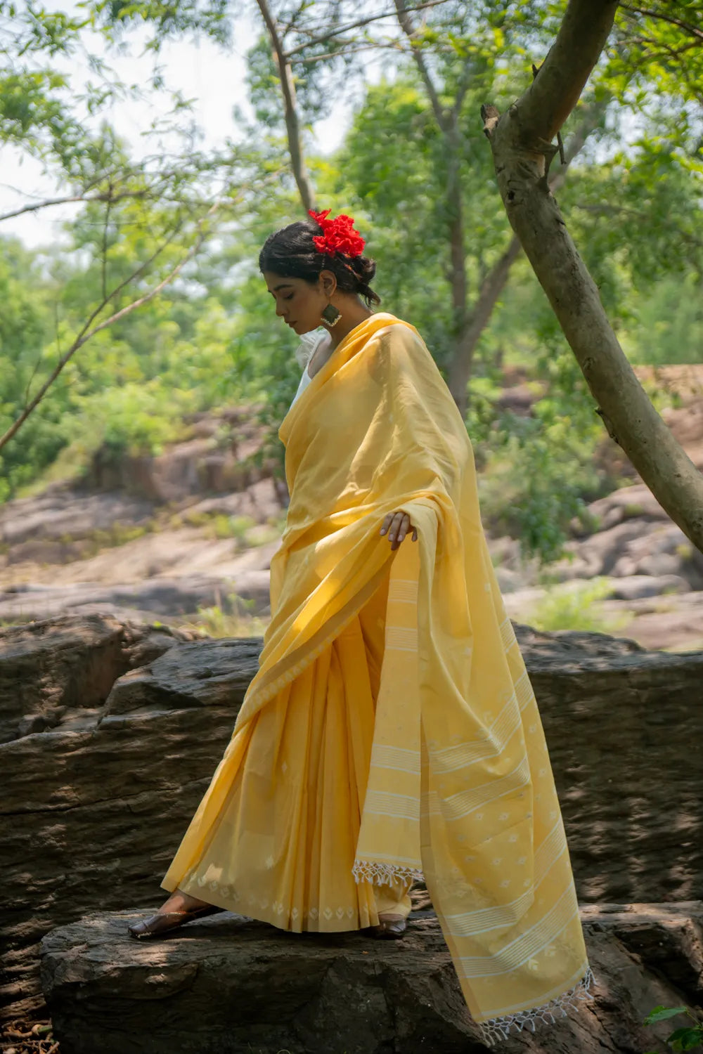 Handloom Yellow Soft Cotton Jamdani Saree