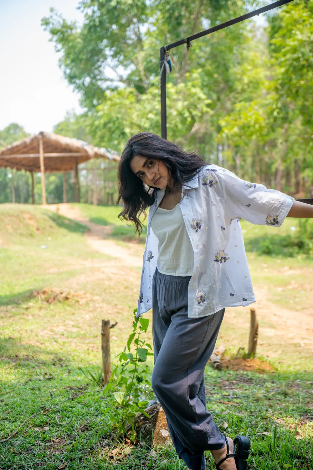 White Embriodered Cotton Shirt