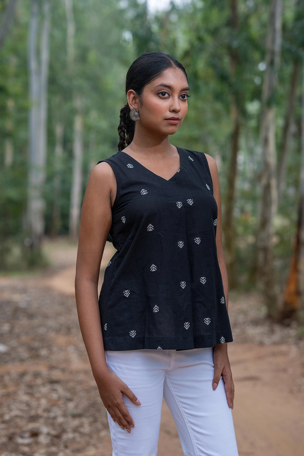 Black & White Cotton Woven Top