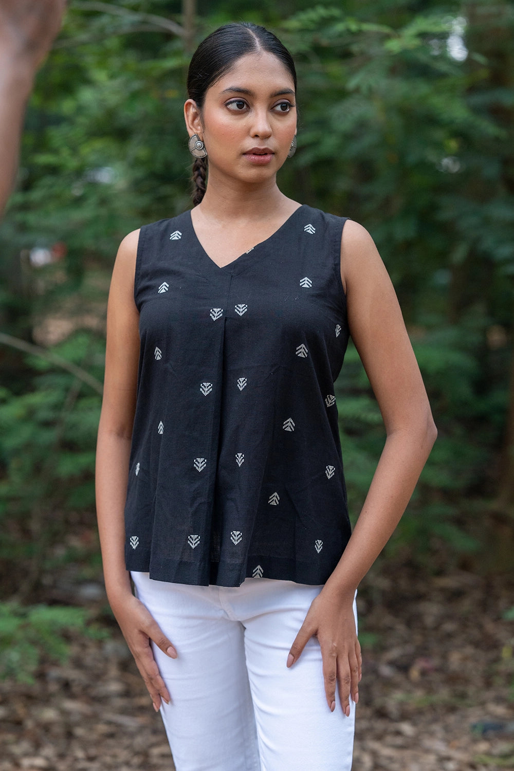 Black & White Cotton Woven Top