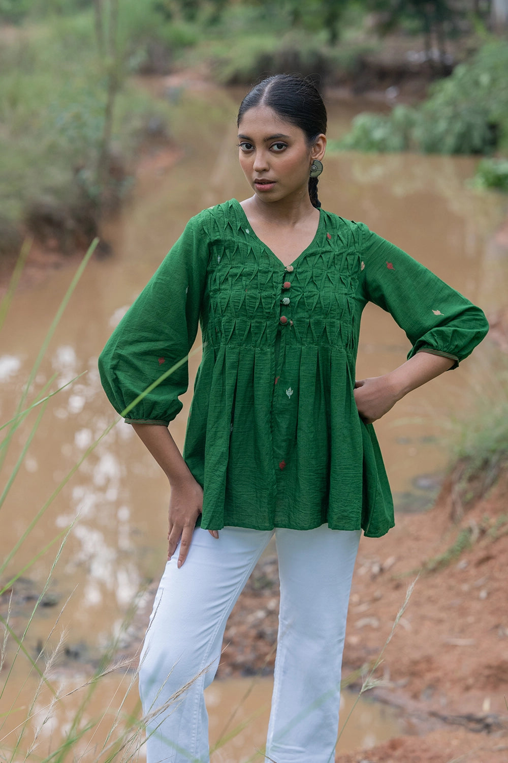 Forest Green Jamdani Top