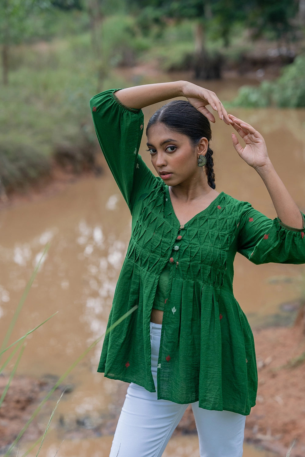 Forest Green Jamdani Top