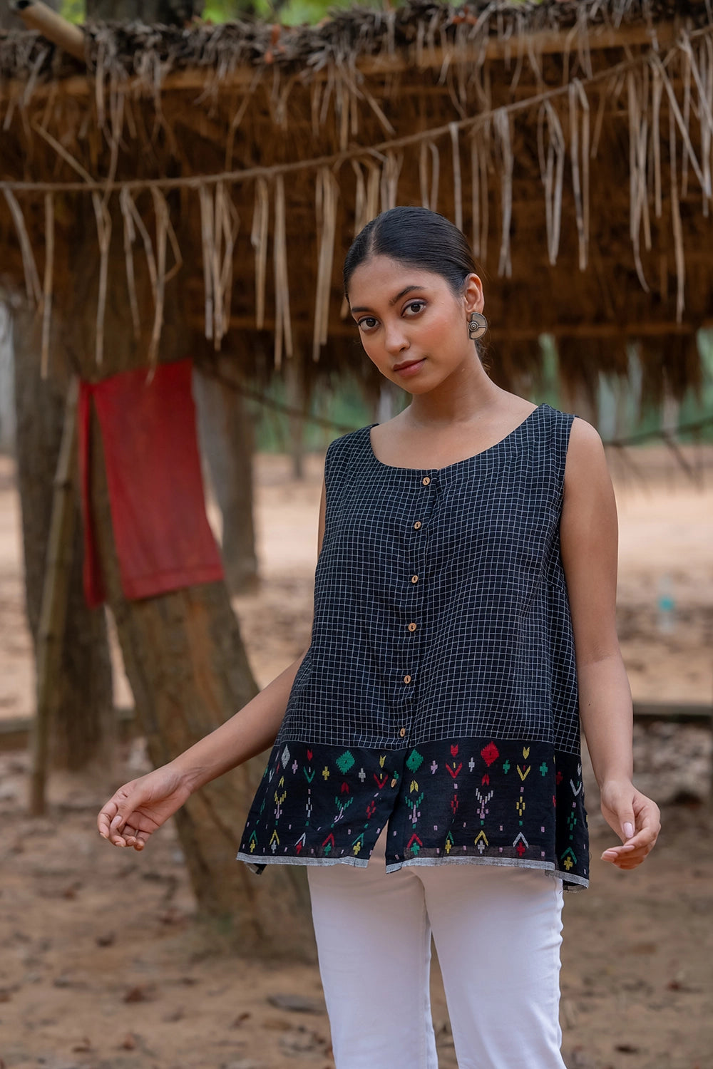 Blak Checks Jamdani Top