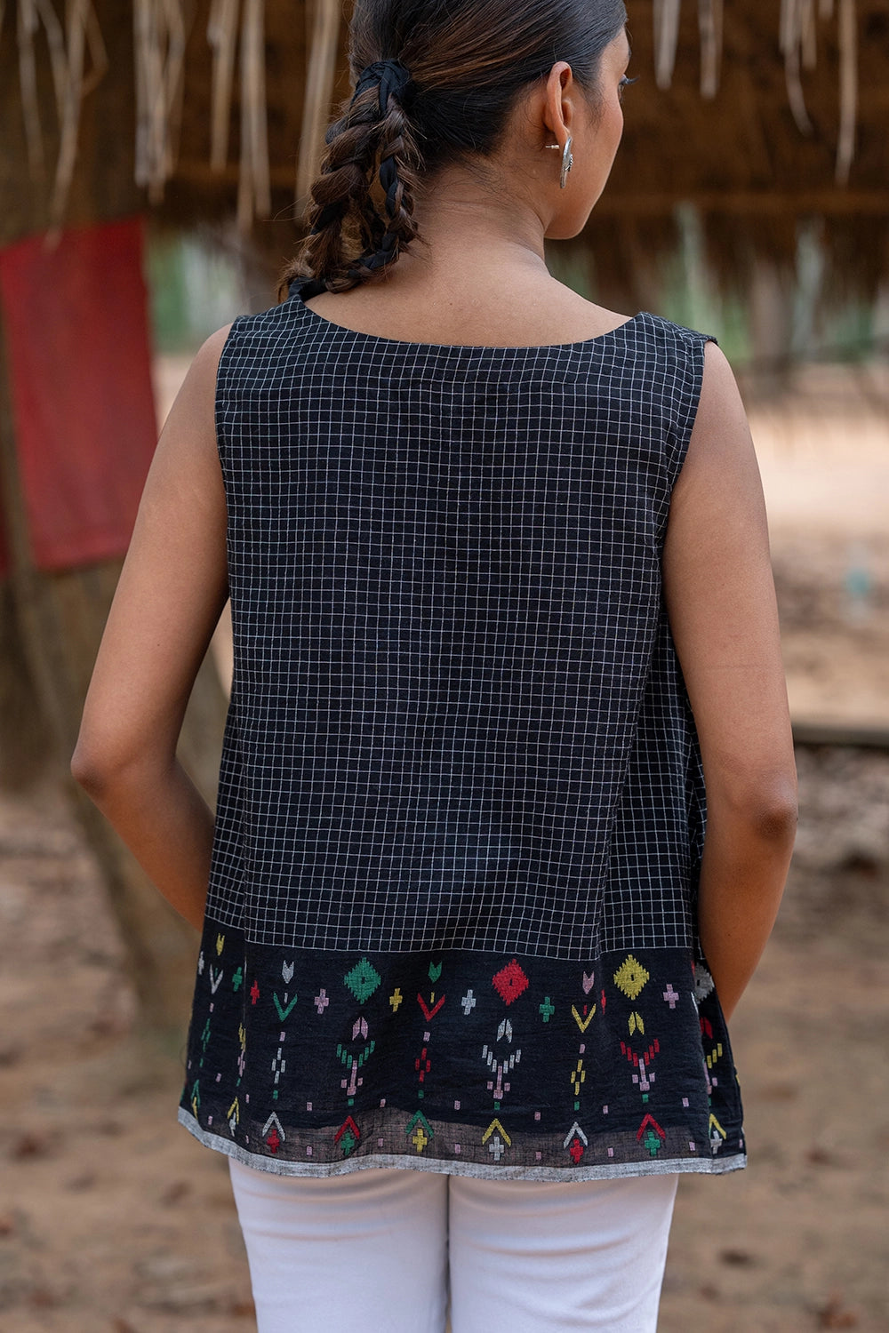 Blak Checks Jamdani Top