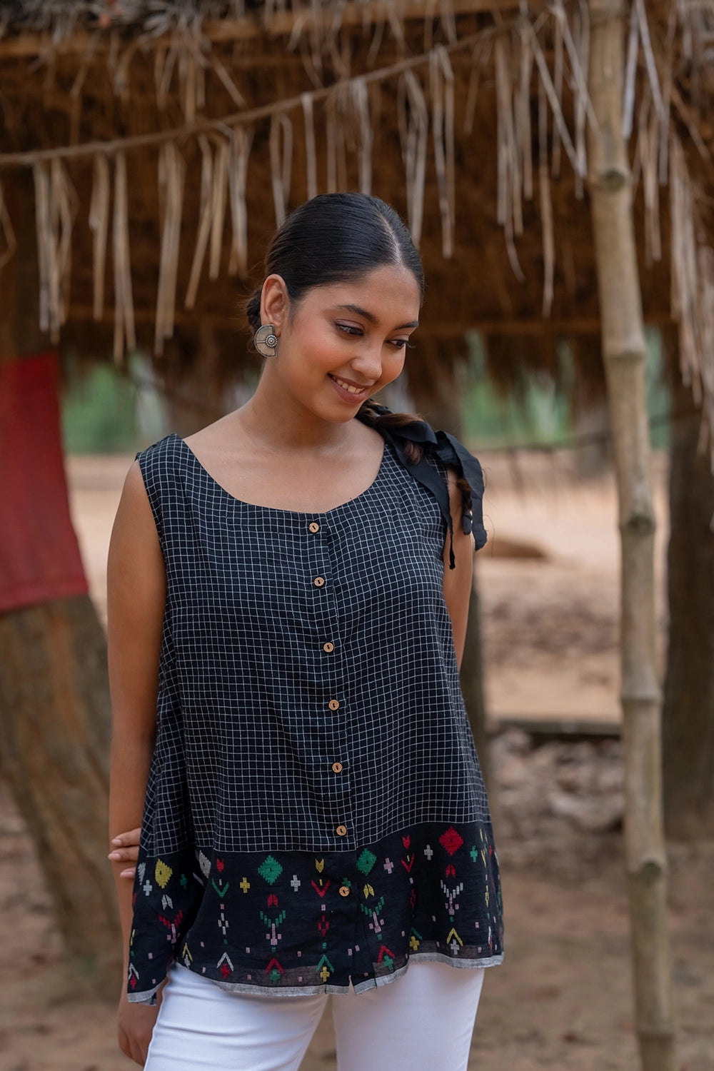 Blak Checks Jamdani Top