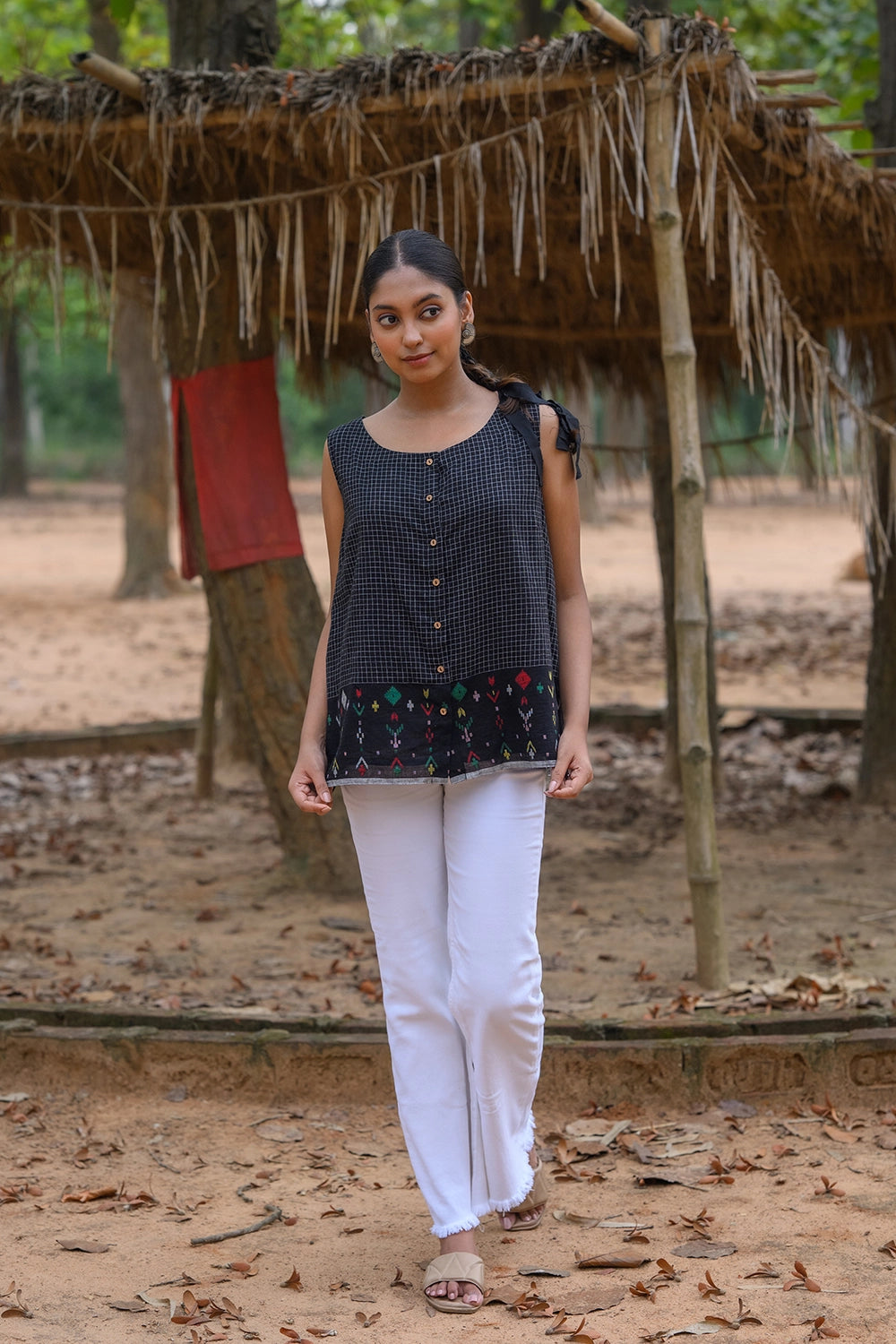 Blak Checks Jamdani Top