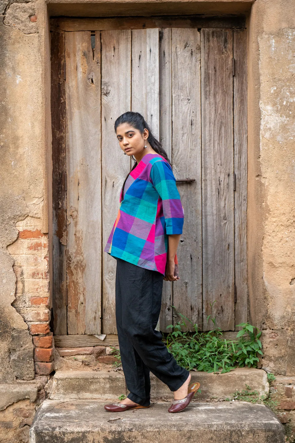 Multi Colour Check South Cotton Top