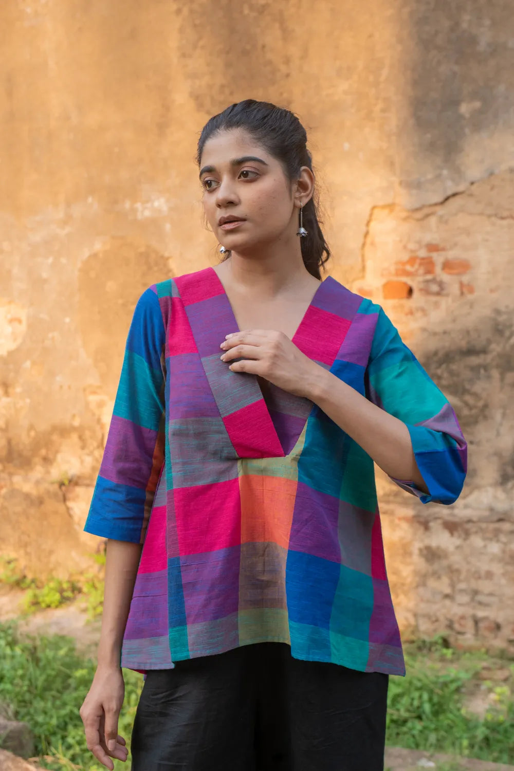 Multi Colour Check South Cotton Top