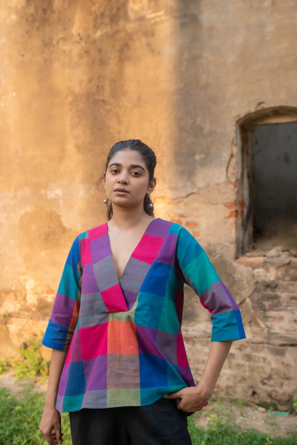 Multi Colour Check South Cotton Top