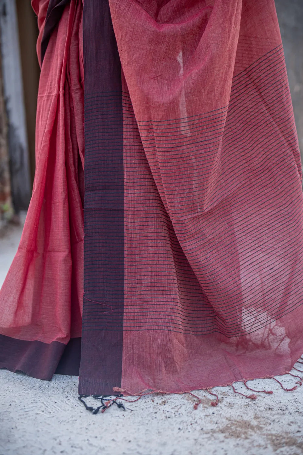 Handloom Brick Red Pure Cotton Saree with Black Border
